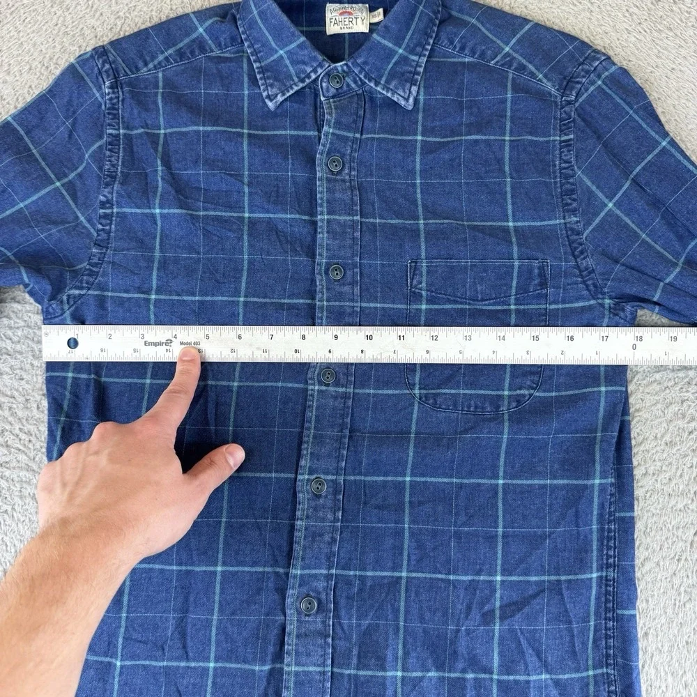 Faherty Shirt Mens Xs‎ Blue Window Pane Plaid Button Up Long Sleeve Casual